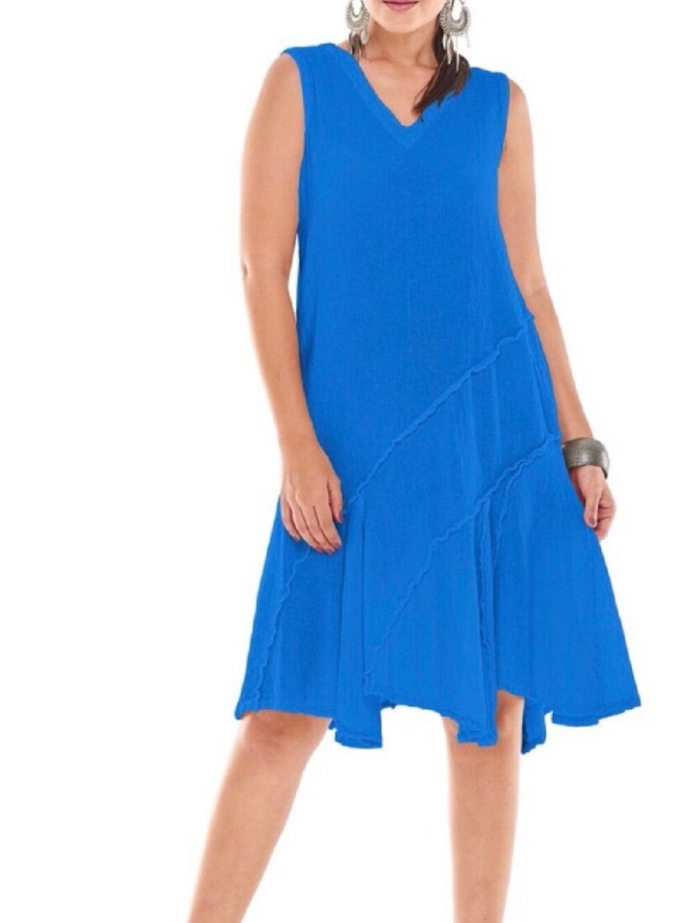 Oh My Gauze Dress Sz 1 Small Medium Blue Ruffle Knee A Line Cobalt Sleeveless